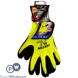 Dekton Comfort Grip Working Gloves Black/Hi Vis Green Latex Foam 10/Xl