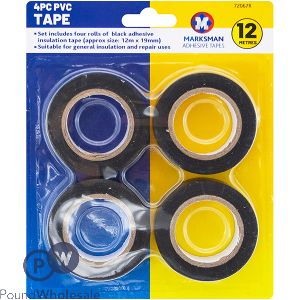 Marksman Black Pvc Tape 12m X 19mm 4 Pack