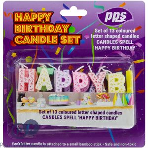 Pps Coloured Letter-shaped Happy Birthday Candle Set 13pc