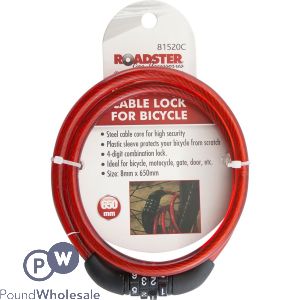 Roadster 4-Digit Combination Cable Lock For Bicycle 8mm X 650mm
