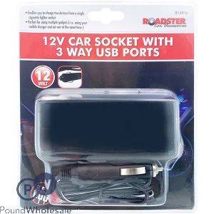 Roadster 3-Way Usb Port Car Socket 12V