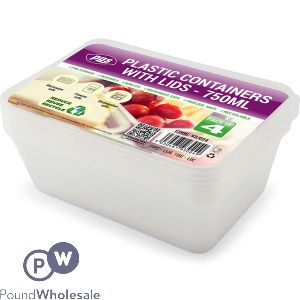 Clear Plastic Rectangular Food Container With Lid 750ml 4 Pack