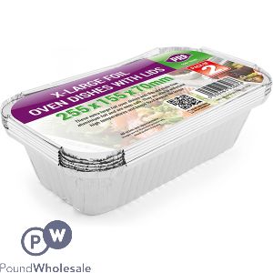 XL Foil Oven Dishes with Lids 25.5cm X 15.5cm X 7cm 2 Pack