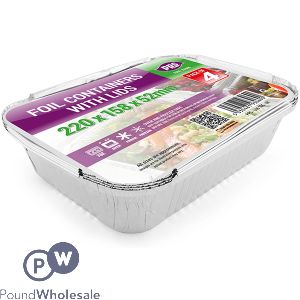 Foil Containers with Lids 22cm X 15.8cm X 5.2cm 4 Pack