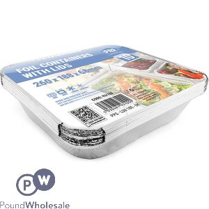 Pps Foil Food Container With Lid 10 Pack 26cm X 18.8cm X 6.8cm
