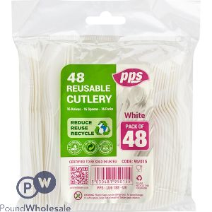 Plastic Assorted Cutlery White 48 Pack