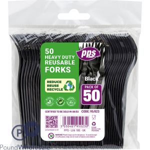 Pps Heavy Duty Reusable Black Plastic Forks 50 Pack