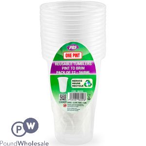 Clear Plastic Pint Tumblers 568ml 12 Pack