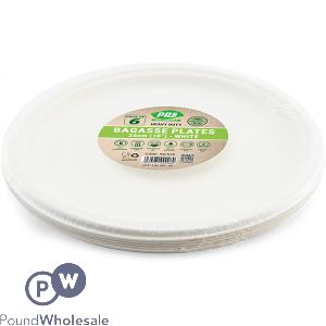 Pps Eco-friendly Disposable White Bagasse Plates 26cm 6 Pack