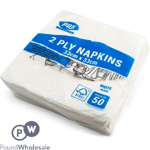Pps 2-ply White Napkins 33cm X 33cm 50 Pack