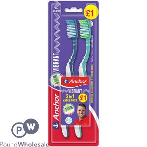 Anchor Vibrant Medium Toothbrush 2 Pack