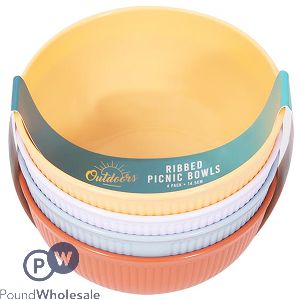 Bello Assorted Colour Plastic Ribbed Picnic Bowls 15cm 4 Pack