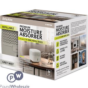 Dekton Dri Aire Refillable Medium Grey Mist Premium Moisture Absorber 2 X 500g