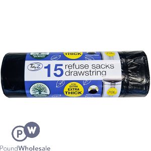 Tidyz Extra Thick Drawstring Refuse Sacks 70l
