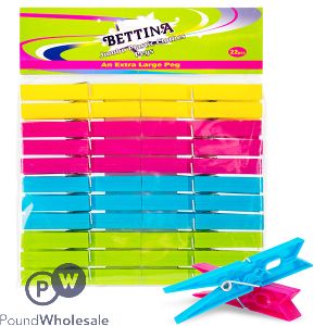 Bettina Assorted Colours Jumbo Plastic Extra Large Clothes Pegs 24 Pack