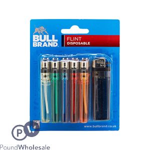 Bull Brand Flint Disposable Assorted Colour Lighters 6 Pack