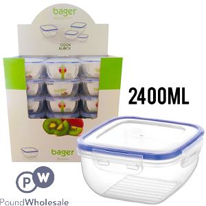 Bager Click & Lock Square Food Storage Container 2400ml Cdu
