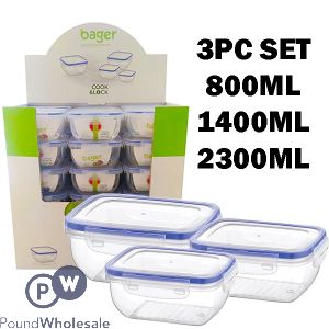 Bager Click & Lock Rectangular Food Storage Set 3pc Cdu
