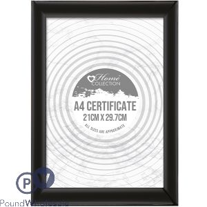Home Collection A4 Black Styrene Certificate Frame 21cm X 29.7cm