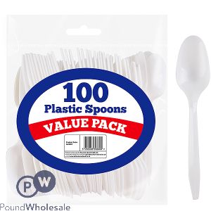 DID White Disposable Plastic Spoons 100 Pack