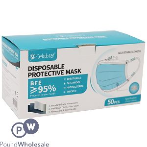 Celebrat 3-ply Disposable Protective Mask ≥95% Bfe 50pc