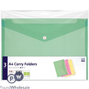 A4 Carry Folders Assorted Colours 3 Pack