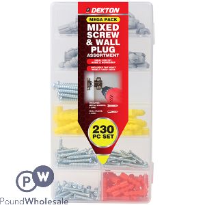 Dekton Mixed Screw & Wall Plug Assortment Mega Pack 230pc