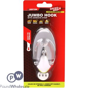 Dekton Gecko Grip Chrome Jumbo Hook with Adhesive Strip