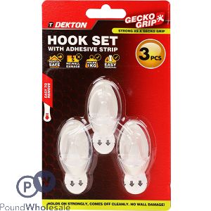 Dekton Gecko Grip Clear Adhesive Hook Set 3pc