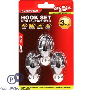 Dekton Gecko Grip Chrome Adhesive Hook Set 3pc