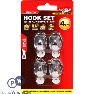 Dekton Gecko Grip Chrome Adhesive Hook Set 4pc