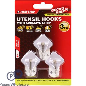 Dekton Gecko Grip Adhesive White Utensil Hook Set 3pc