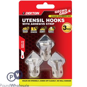 Dekton Gecko Grip Adhesive Chrome Utensil Hook Set 3pc