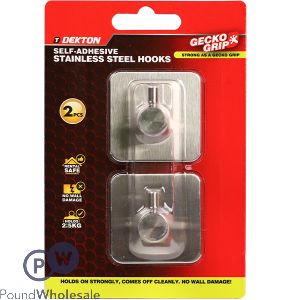 Dekton Gecko Grip Self-Adhesive Stainless Steel Hooks 2 Pack