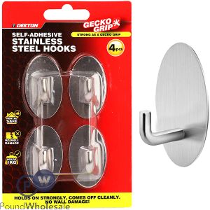 Dekton Gecko Grip Self-adhesive Stainless Steel Hook Set 4pc
