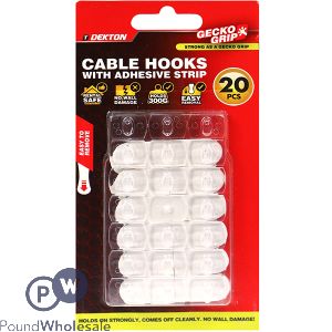 Dekton Gecko Grip Clear Adhesive Cable Hooks 20 Pack