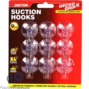 Dekton Gecko Grip Large Clear Suction Hooks 9pc