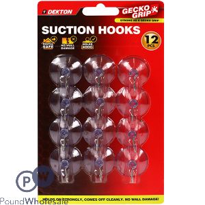 Dekton Gecko Grip Medium Clear Suction Hooks 12pc