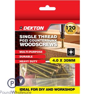 Dekton Single Thread Pozi Countersunk Wood Screws 4.0 x 30mm 120 Pack