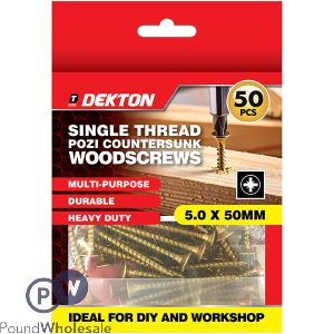 Dekton Single Thread Pozi Countersunk Wood Screws 5.0 X 50mm 50 Pack