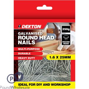 Dekton Galvanised Round Head Nails 1.6 X 25mm 250g