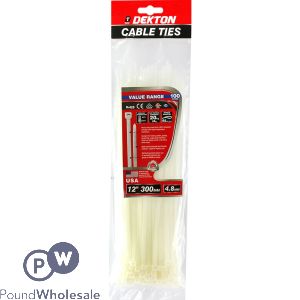 Dekton 100 pcs 4.8mm X 300mm White Cable Ties