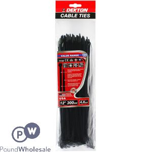 Dekton 100 pcs 4.8mm X 300mm Black Cable Ties