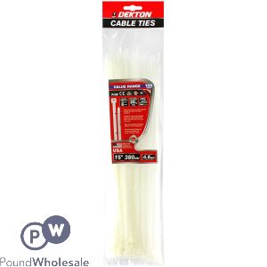 Dekton 100 pcs 4.8mm X 380mm White Cable Ties
