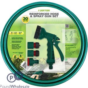Dekton Universal Reinforced Garden Hose & Spray Gun Set 30m