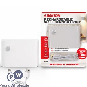 Dekton 70 Lumen Cool White Usb Rechargeable Motion Sensor Led Wall Light