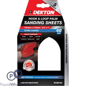 Dekton 107mm X 175mm Hook & Loop Palm 40 Grit Extra Coarse Sanding Sheets 5 Pack