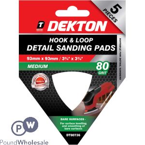 Dekton 93mm X 93mm Hook & Loop Detail Sanding Pads 80 Grit