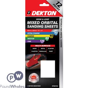 Dekton 93mm X 230mm Hook &amp; Loop Mixed Orbital Sanding Sheets 40/60/80/120 Grit