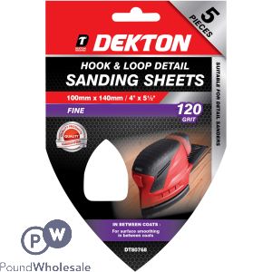 Dekton Hook & Loop Detail 120 Grit Sanding Sheets 100mm X 140mm 5 Pack